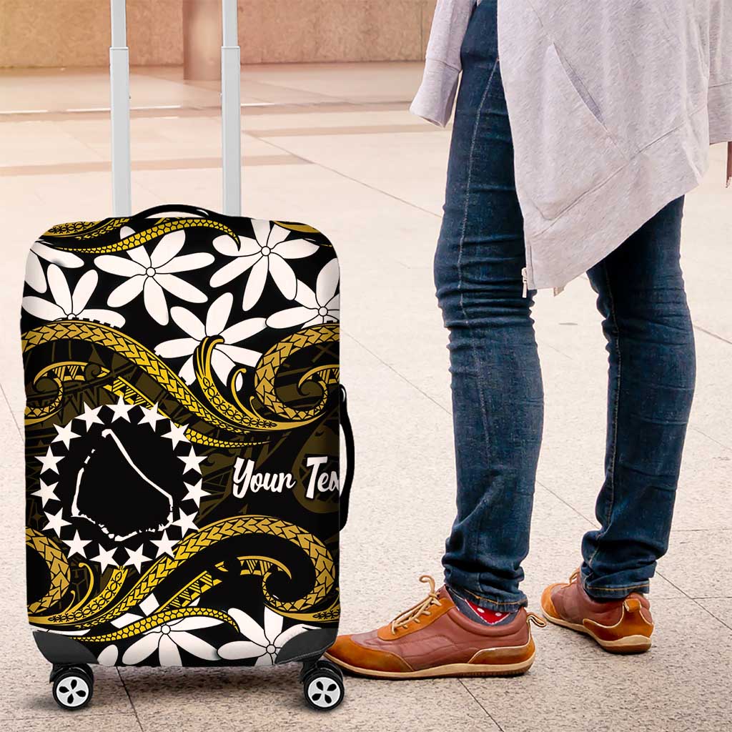 Personalised Cook Islands Manihiki Luggage Cover Tiare Maori Polynesian Waves Tattoo LT14 Gold - Polynesian Pride