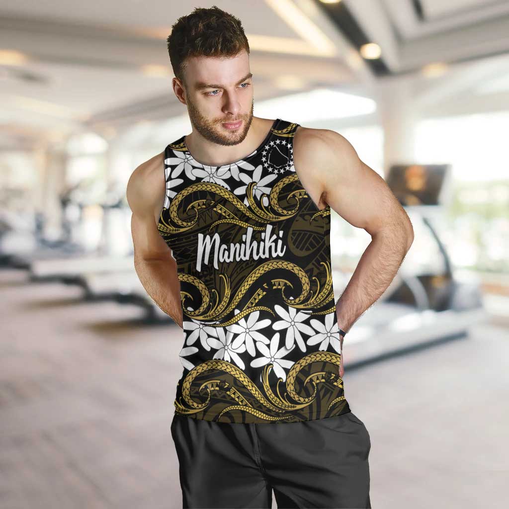 Personalised Cook Islands Manihiki Men Tank Top Tiare Maori Polynesian Waves Tattoo LT14 Gold - Polynesian Pride