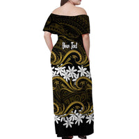 Personalised Cook Islands Manihiki Off Shoulder Maxi Dress Tiare Maori Polynesian Waves Tattoo LT14 - Polynesian Pride