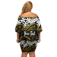 Personalised Cook Islands Manihiki Off Shoulder Short Dress Tiare Maori Polynesian Waves Tattoo LT14 - Polynesian Pride