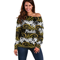 Personalised Cook Islands Manihiki Off Shoulder Sweater Tiare Maori Polynesian Waves Tattoo