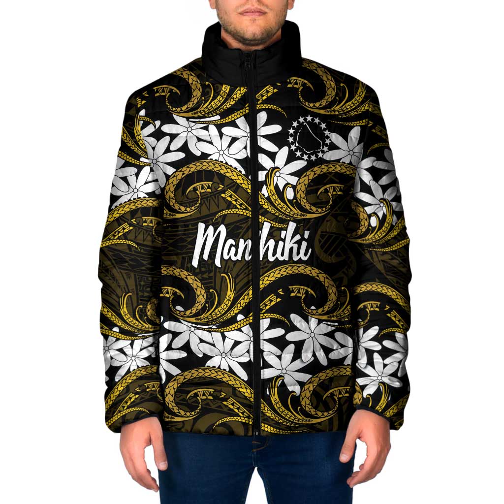 Personalised Cook Islands Manihiki Padded Jacket Tiare Maori Polynesian Waves Tattoo LT14 Men Gold - Polynesian Pride