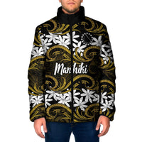 Personalised Cook Islands Manihiki Padded Jacket Tiare Maori Polynesian Waves Tattoo LT14 Men Gold - Polynesian Pride