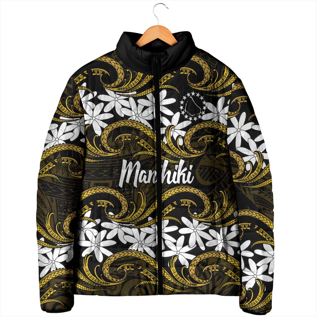 Personalised Cook Islands Manihiki Padded Jacket Tiare Maori Polynesian Waves Tattoo LT14 - Polynesian Pride