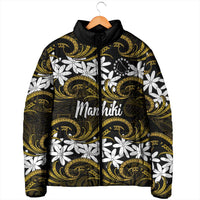 Personalised Cook Islands Manihiki Padded Jacket Tiare Maori Polynesian Waves Tattoo LT14 - Polynesian Pride