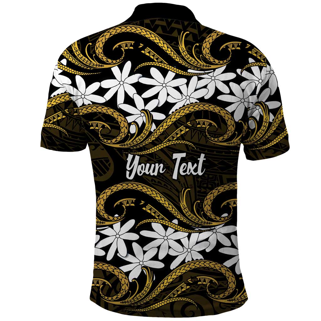 Personalised Cook Islands Manihiki Polo Shirt Tiare Maori Polynesian Waves Tattoo LT14 - Polynesian Pride