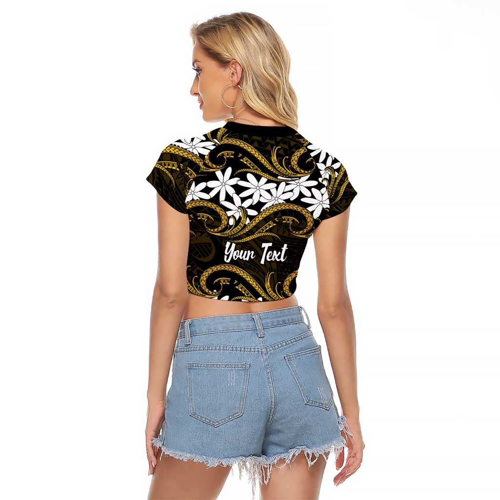 Personalised Cook Islands Manihiki Raglan Cropped T Shirt Tiare Maori Polynesian Waves Tattoo LT14 - Polynesian Pride