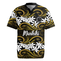 Personalised Cook Islands Manihiki Rugby Jersey Tiare Maori Polynesian Waves Tattoo