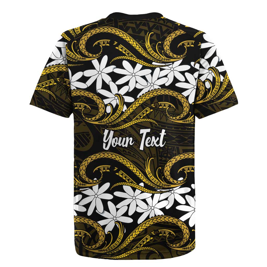 Personalised Cook Islands Manihiki Rugby Jersey Tiare Maori Polynesian Waves Tattoo