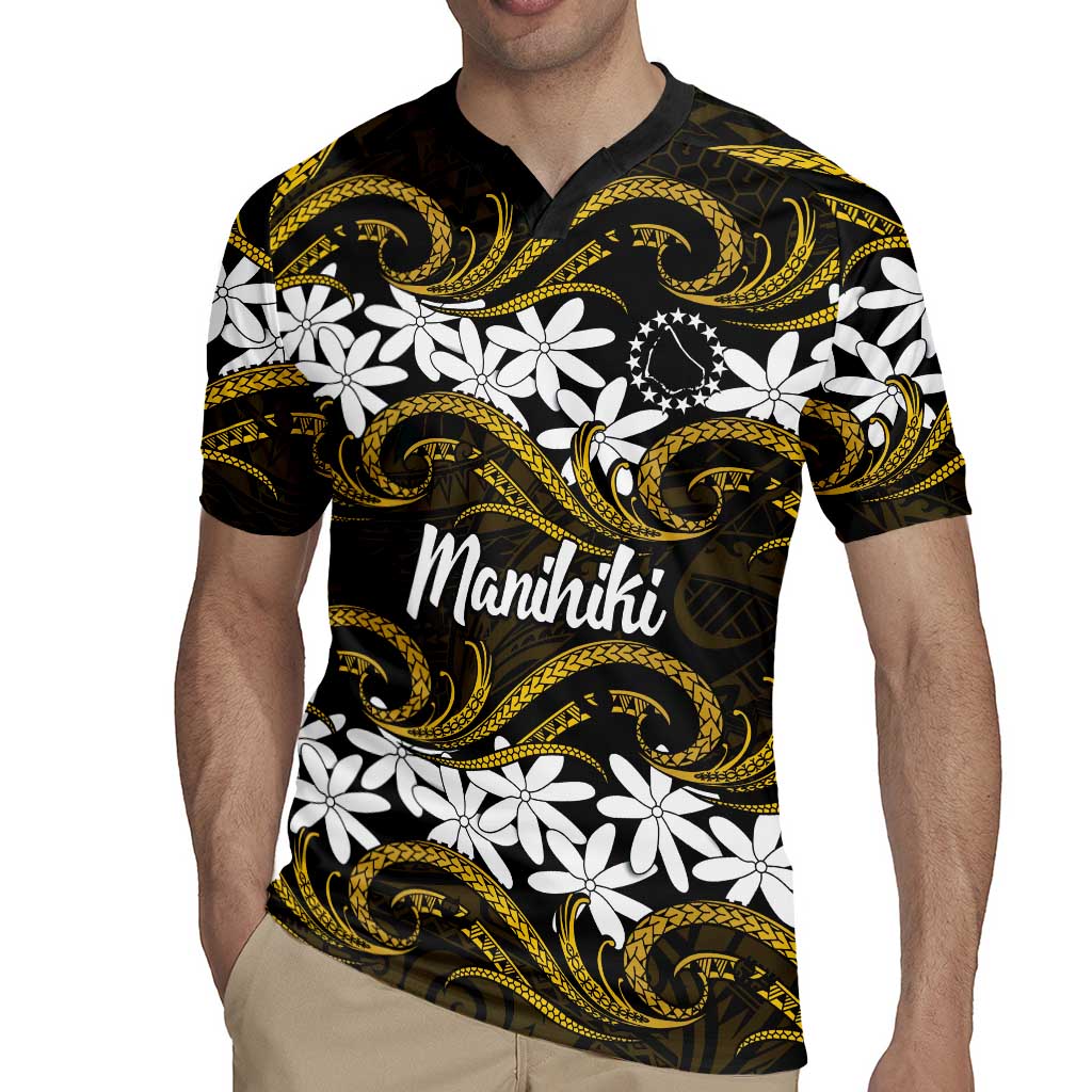 Personalised Cook Islands Manihiki Rugby Jersey Tiare Maori Polynesian Waves Tattoo