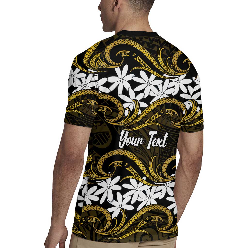 Personalised Cook Islands Manihiki Rugby Jersey Tiare Maori Polynesian Waves Tattoo
