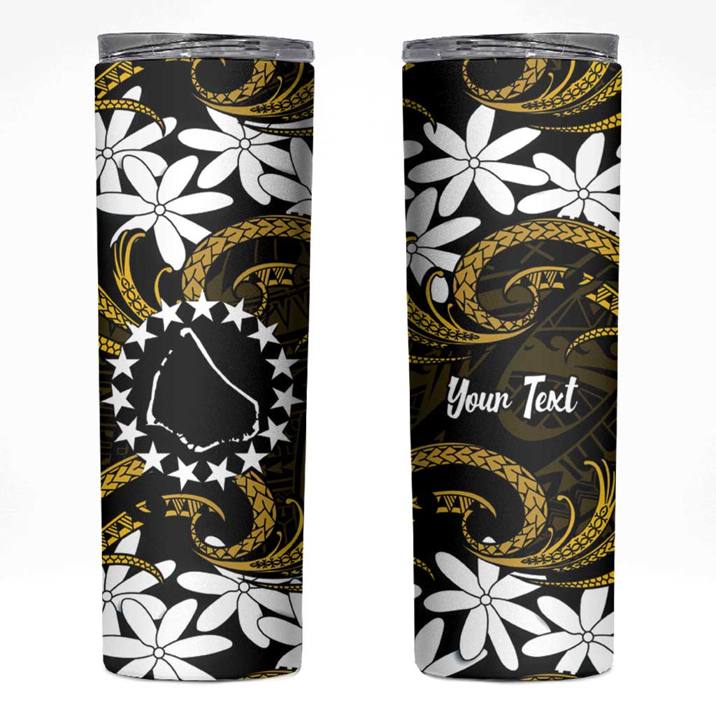 Personalised Cook Islands Manihiki Skinny Tumbler Tiare Maori Polynesian Waves Tattoo LT14 Gold - Polynesian Pride