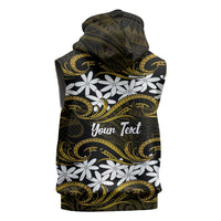 Personalised Cook Islands Manihiki Sleeveless Zip Hoodie Tiare Maori Polynesian Waves Tattoo LT14 - Polynesian Pride