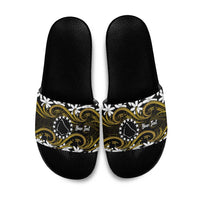 Personalised Cook Islands Manihiki Slide Sandals Tiare Maori Polynesian Waves Tattoo