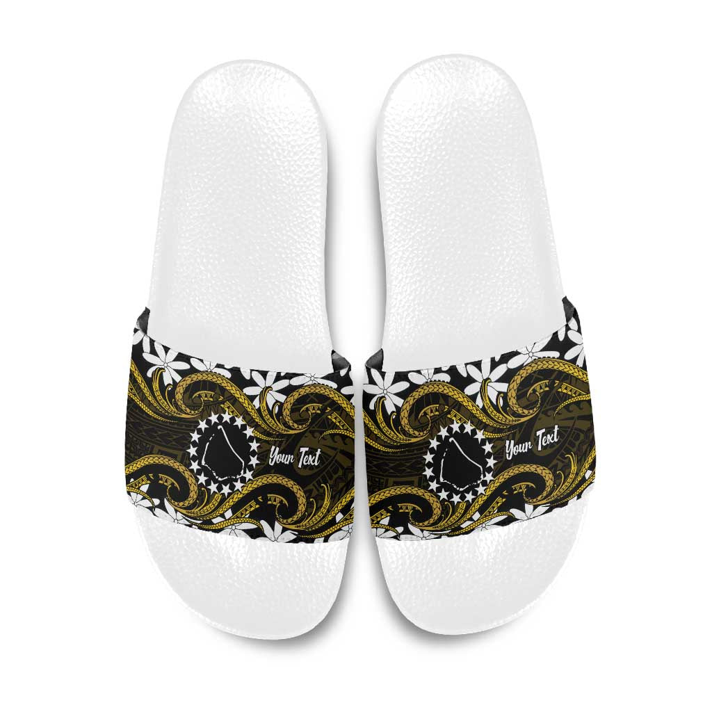 Personalised Cook Islands Manihiki Slide Sandals Tiare Maori Polynesian Waves Tattoo