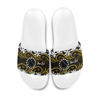 Personalised Cook Islands Manihiki Slide Sandals Tiare Maori Polynesian Waves Tattoo