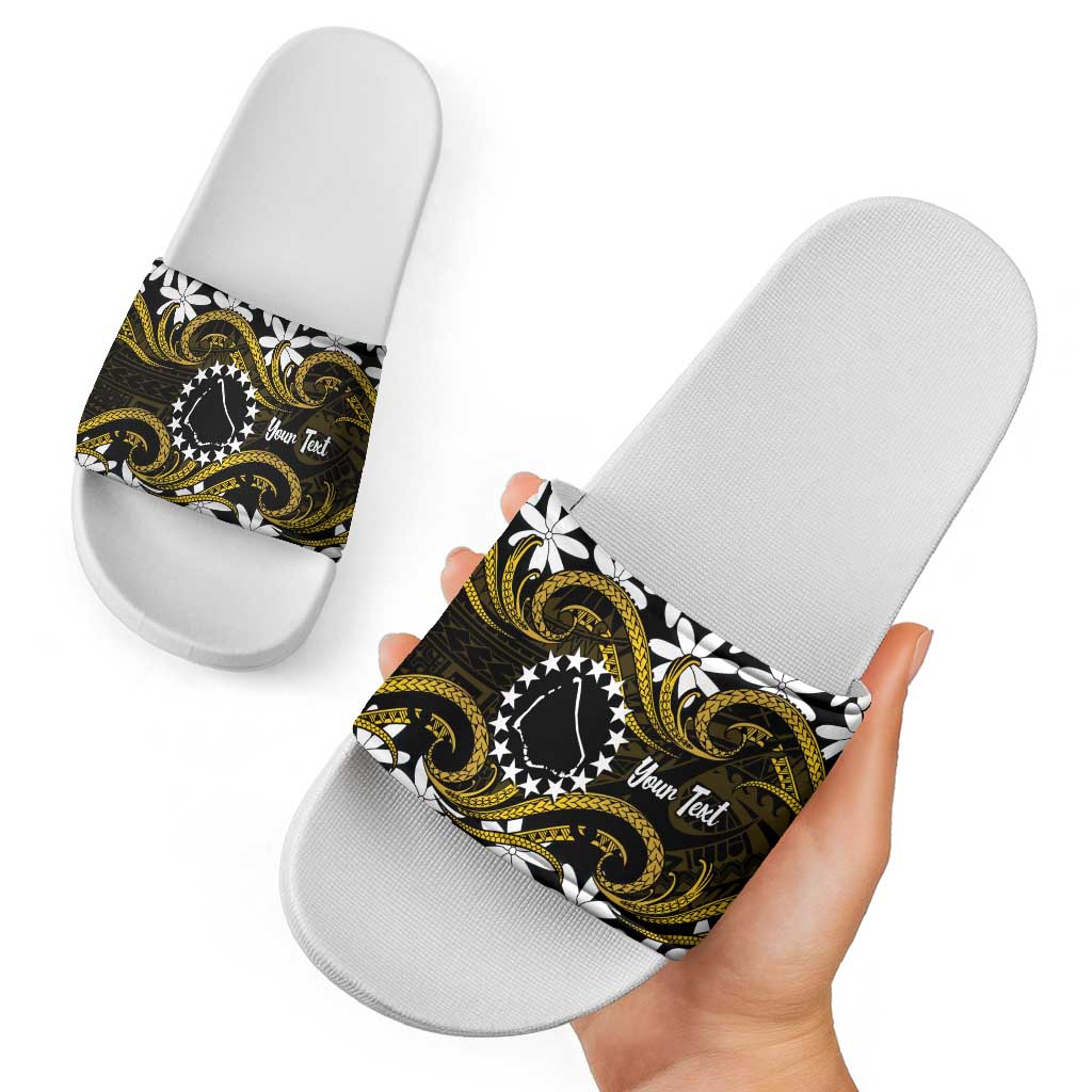Personalised Cook Islands Manihiki Slide Sandals Tiare Maori Polynesian Waves Tattoo