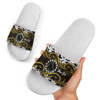 Personalised Cook Islands Manihiki Slide Sandals Tiare Maori Polynesian Waves Tattoo
