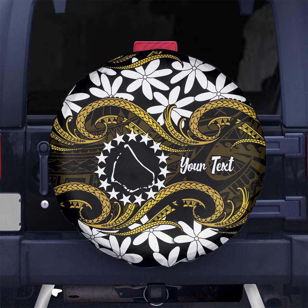 Personalised Cook Islands Manihiki Spare Tire Cover Tiare Maori Polynesian Waves Tattoo LT14 No hole Gold - Polynesian Pride