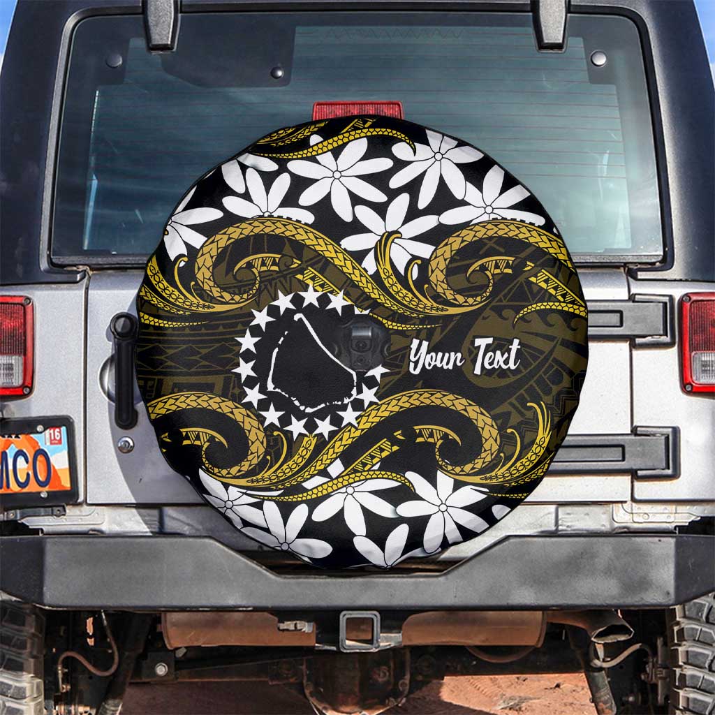 Personalised Cook Islands Manihiki Spare Tire Cover Tiare Maori Polynesian Waves Tattoo LT14 Gold - Polynesian Pride