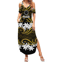 Personalised Cook Islands Manihiki Summer Maxi Dress Tiare Maori Polynesian Waves Tattoo LT14 Women Gold - Polynesian Pride