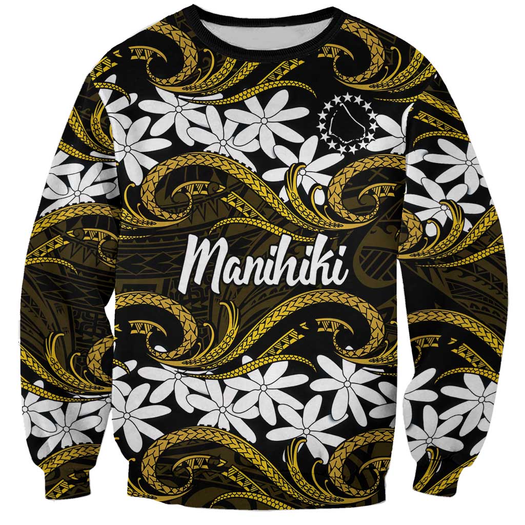 Personalised Cook Islands Manihiki Sweatshirt Tiare Maori Polynesian Waves Tattoo LT14 Unisex Gold - Polynesian Pride