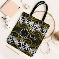 Personalised Cook Islands Manihiki Tote Bag Tiare Maori Polynesian Waves Tattoo LT14 Black Strap One Size Gold - Polynesian Pride