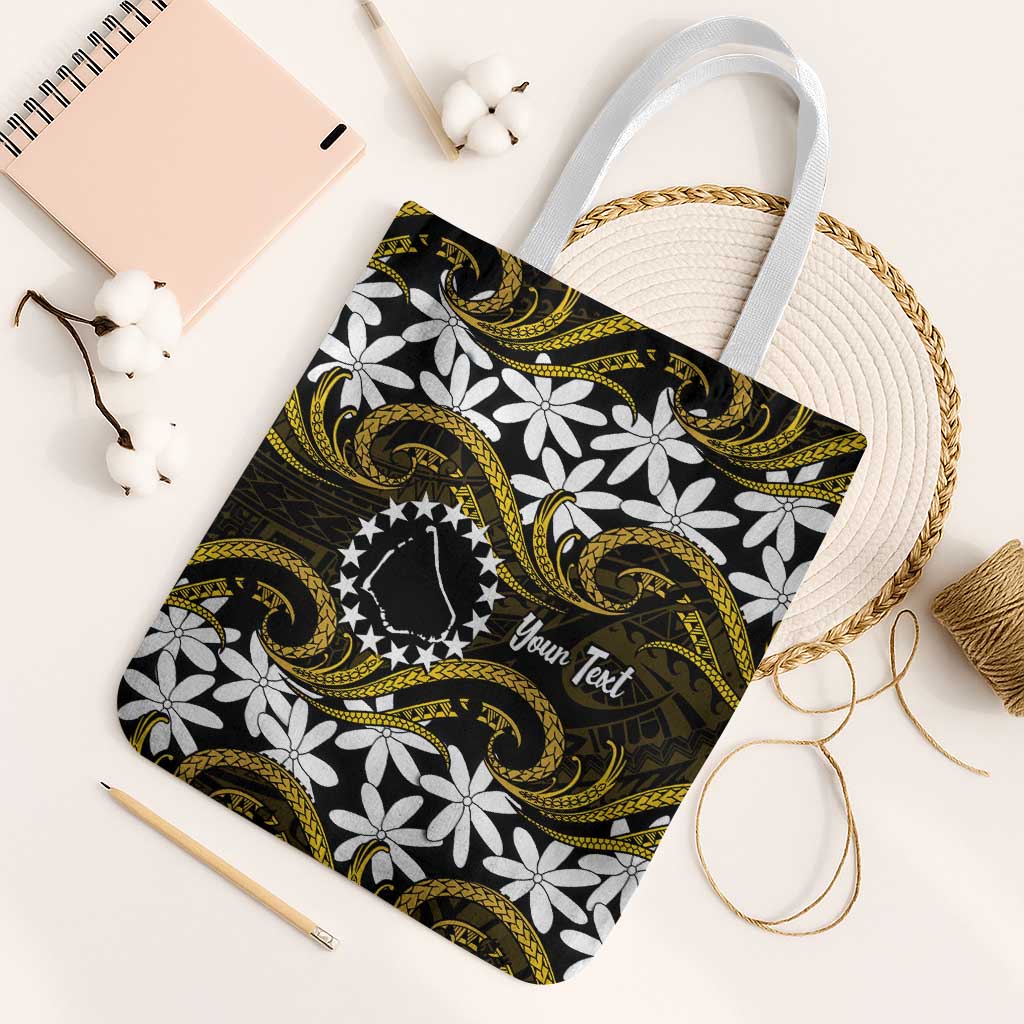 Personalised Cook Islands Manihiki Tote Bag Tiare Maori Polynesian Waves Tattoo LT14 White Strap One Size Gold - Polynesian Pride