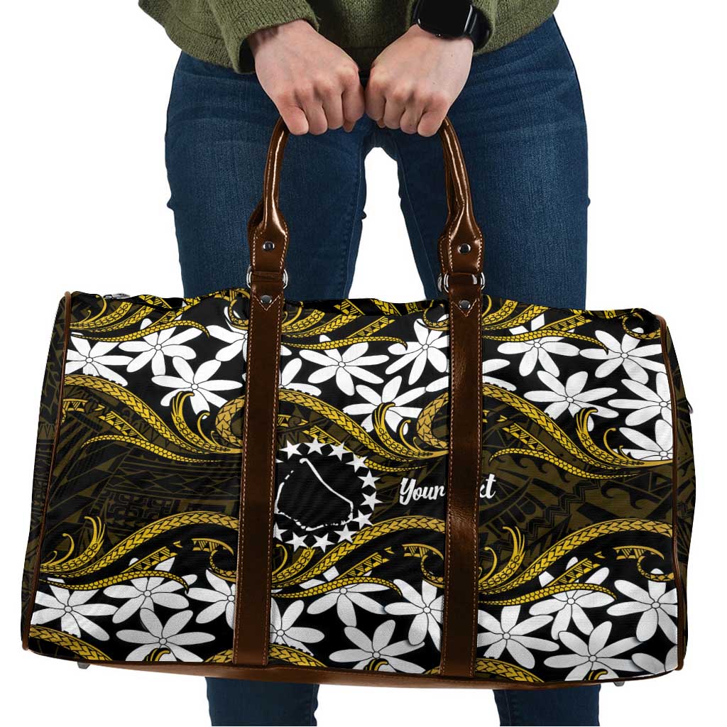 Personalised Cook Islands Manihiki Travel Bag Tiare Maori Polynesian Waves Tattoo LT14 Gold - Polynesian Pride