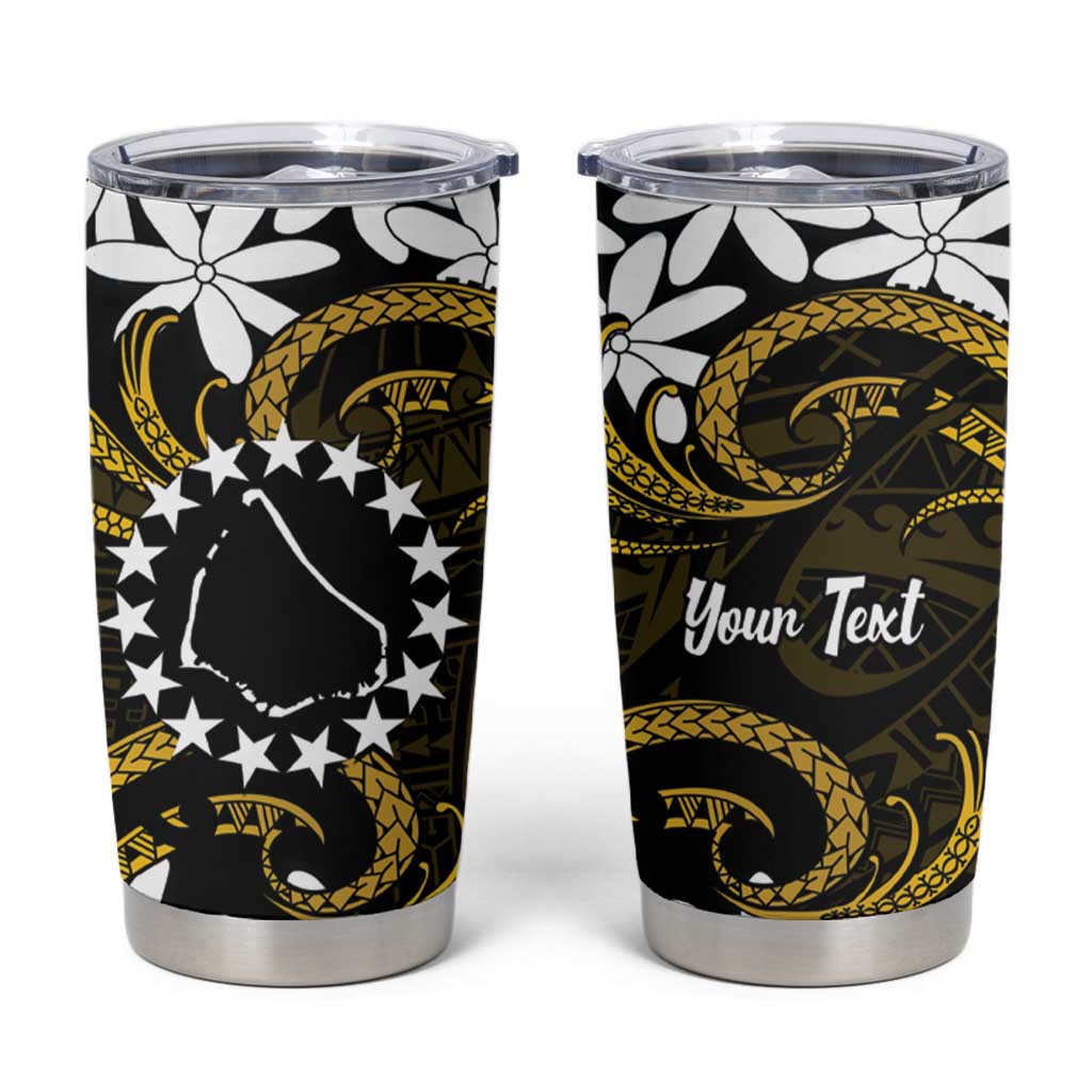 Personalised Cook Islands Manihiki Tumbler Cup Tiare Maori Polynesian Waves Tattoo LT14 Gold - Polynesian Pride