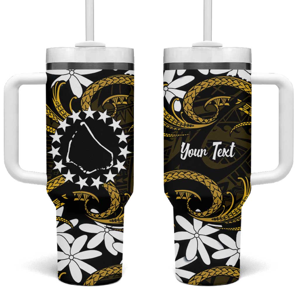 Personalised Cook Islands Manihiki Tumbler With Handle Tiare Maori Polynesian Waves Tattoo LT14 One Size: 40 oz Gold - Polynesian Pride