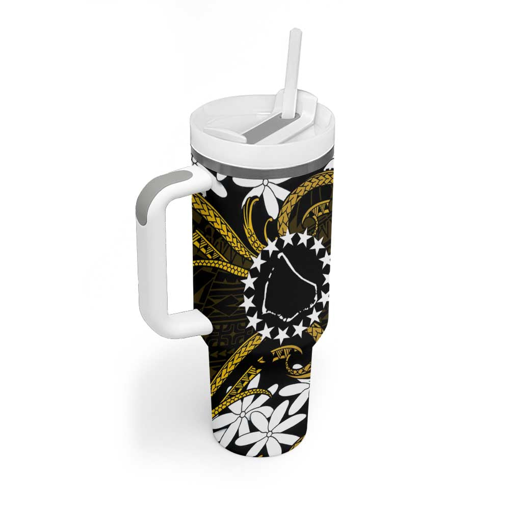 Personalised Cook Islands Manihiki Tumbler With Handle Tiare Maori Polynesian Waves Tattoo LT14 - Polynesian Pride