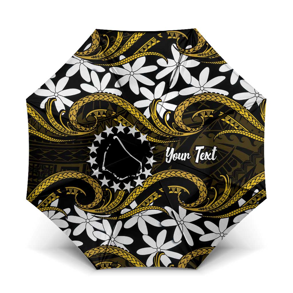 Personalised Cook Islands Manihiki Umbrella Tiare Maori Polynesian Waves Tattoo LT14 One Size Folded 11.42 inch Opened Diameter 37.4 inch Gold - Polynesian Pride