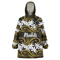 Personalised Cook Islands Manihiki Wearable Blanket Hoodie Tiare Maori Polynesian Waves Tattoo LT14 One Size Gold - Polynesian Pride