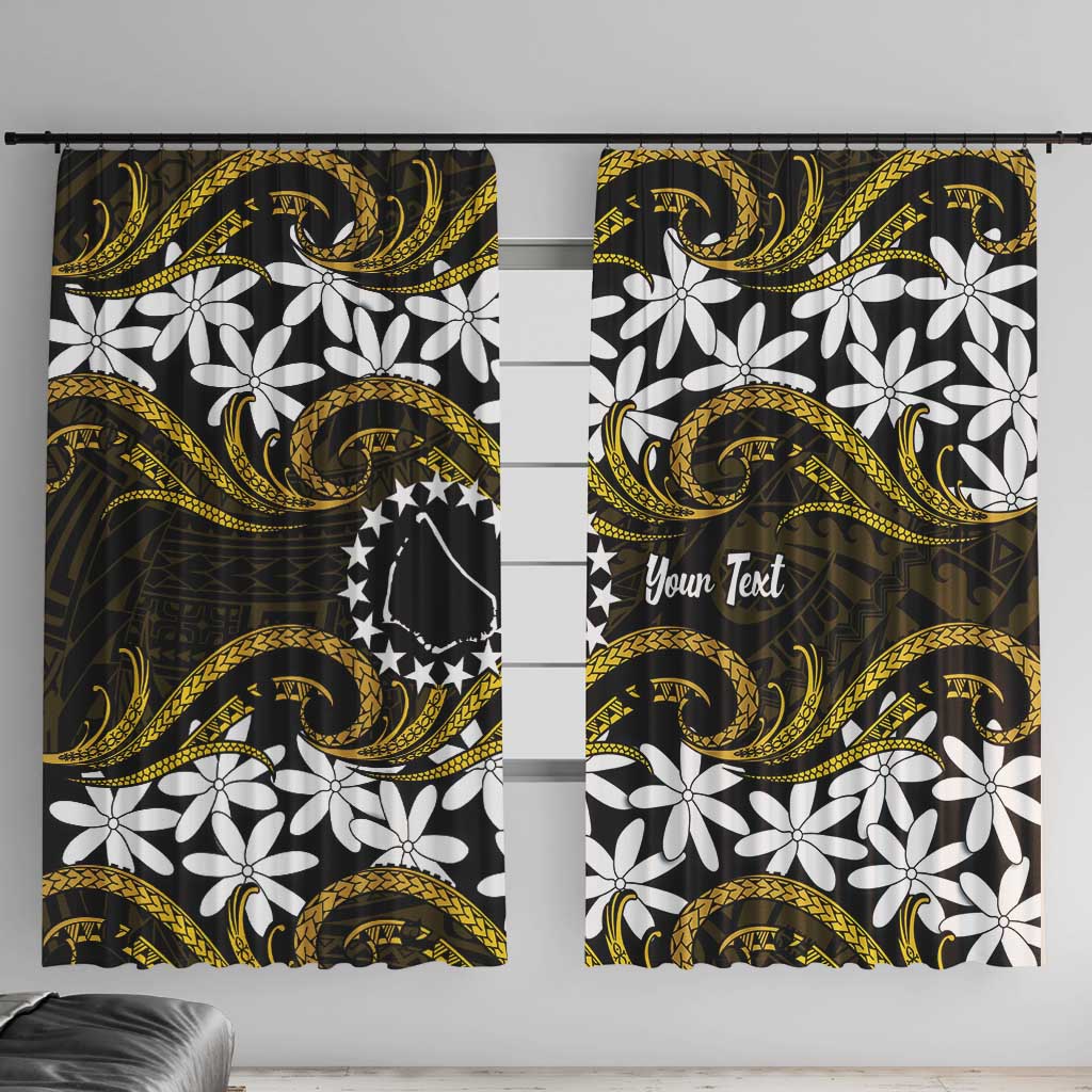 Personalised Cook Islands Manihiki Window Curtain Tiare Maori Polynesian Waves Tattoo LT14 With Hooks Gold - Polynesian Pride