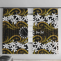 Personalised Cook Islands Manihiki Window Curtain Tiare Maori Polynesian Waves Tattoo LT14 With Hooks Gold - Polynesian Pride