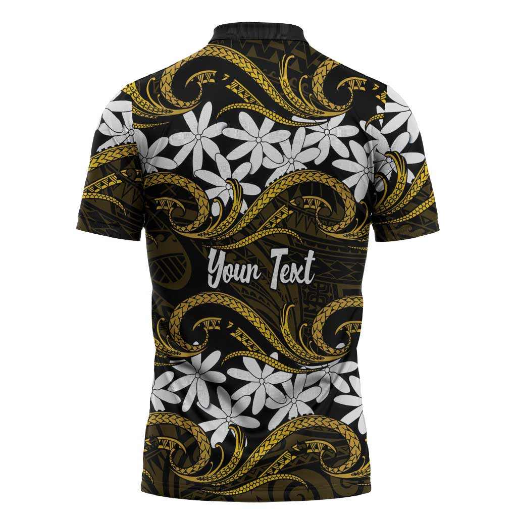 Personalised Cook Islands Manihiki Zipper Polo Shirt Tiare Maori Polynesian Waves Tattoo LT14 - Polynesian Pride