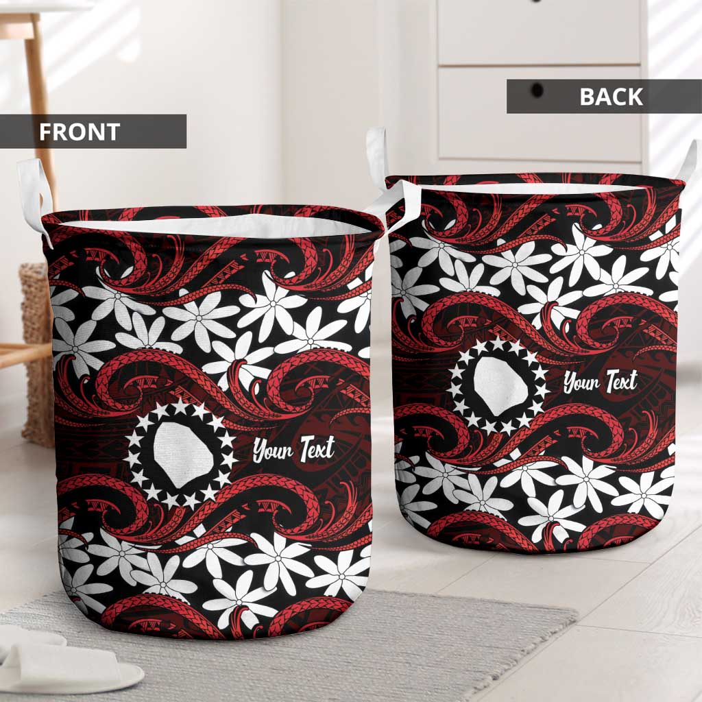 Personalised Cook Islands Atiu Enuamanu Laundry Basket Tiare Maori Polynesian Waves Tattoo LT14 - Polynesian Pride