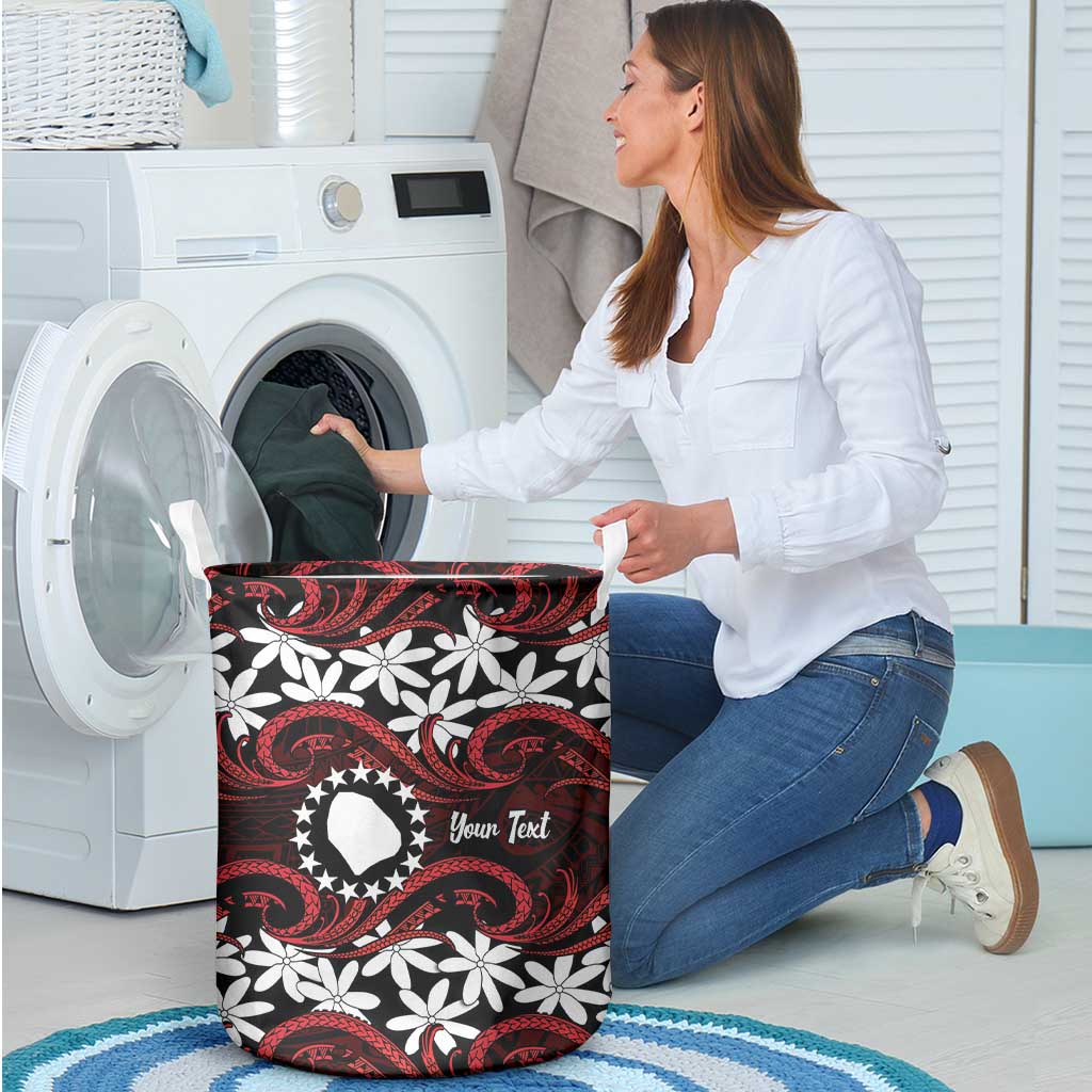 Personalised Cook Islands Atiu Enuamanu Laundry Basket Tiare Maori Polynesian Waves Tattoo LT14 - Polynesian Pride