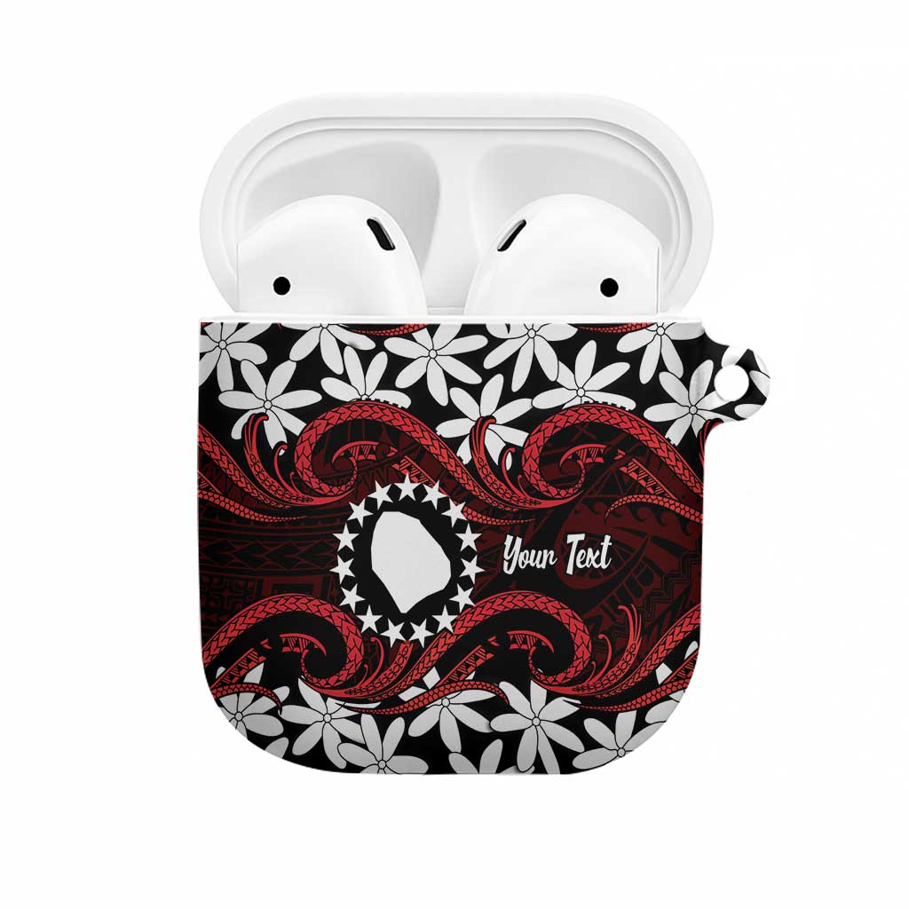 Personalised Cook Islands Atiu Enuamanu AirPods Case Tiare Maori Polynesian Waves Tattoo LT14 Red - Polynesian Pride