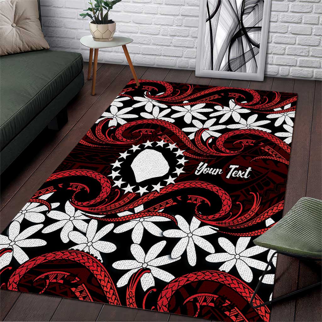 Personalised Cook Islands Atiu Enuamanu Area Rug Tiare Maori Polynesian Waves Tattoo LT14 Red - Polynesian Pride