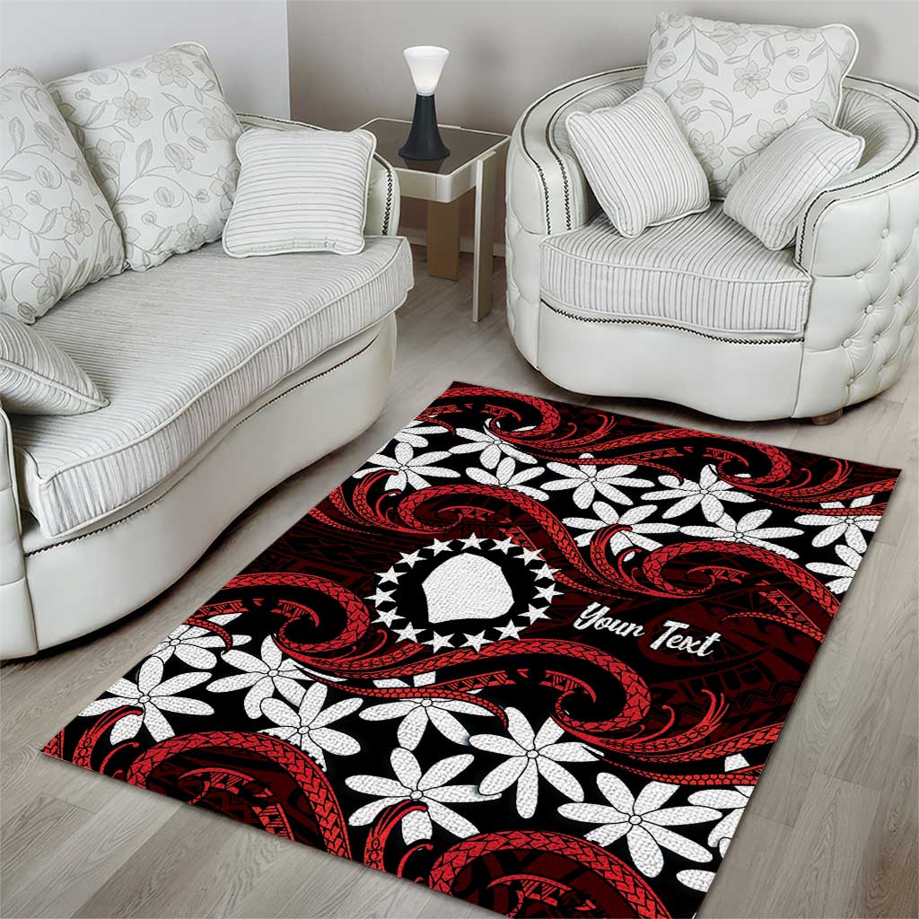 Personalised Cook Islands Atiu Enuamanu Area Rug Tiare Maori Polynesian Waves Tattoo LT14 - Polynesian Pride