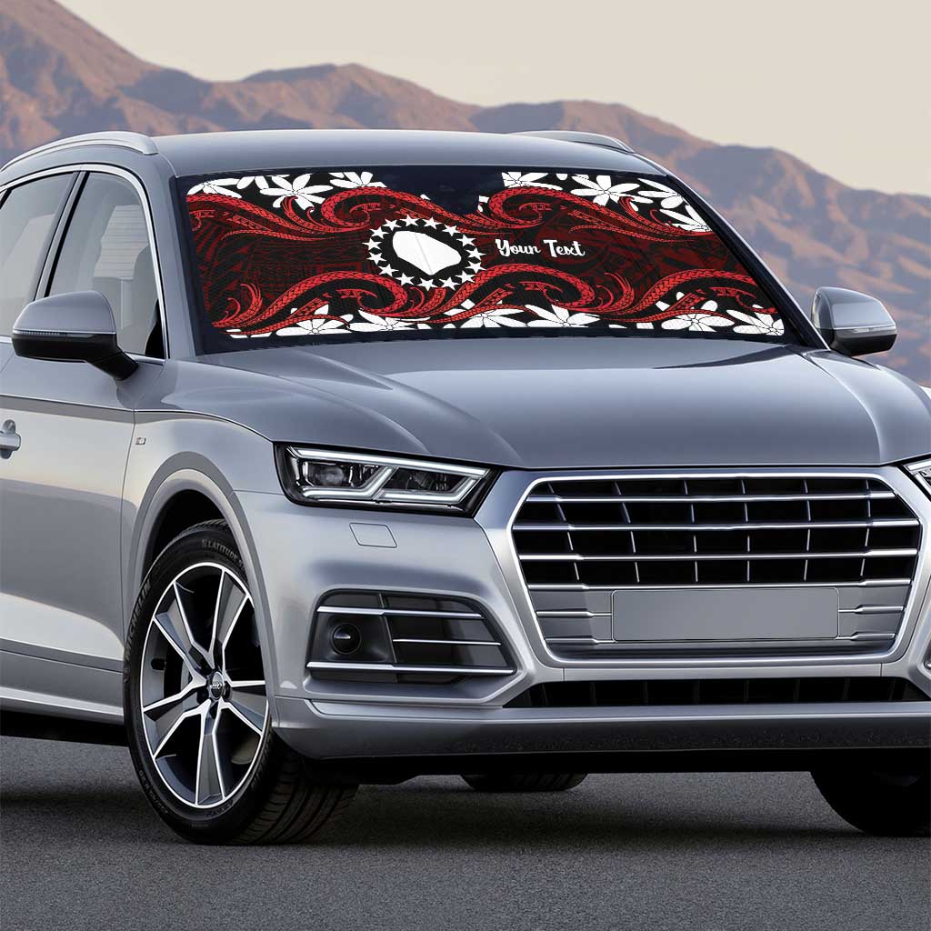 Personalised Cook Islands Atiu Enuamanu Auto Sun Shade Tiare Maori Polynesian Waves Tattoo LT14 - Polynesian Pride