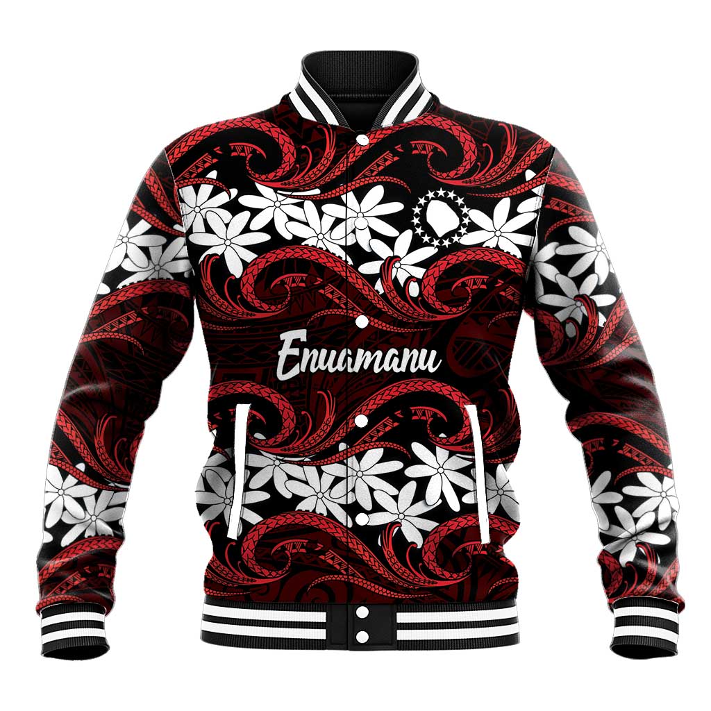 Personalised Cook Islands Atiu Enuamanu Baseball Jacket Tiare Maori Polynesian Waves Tattoo LT14 Unisex Red - Polynesian Pride