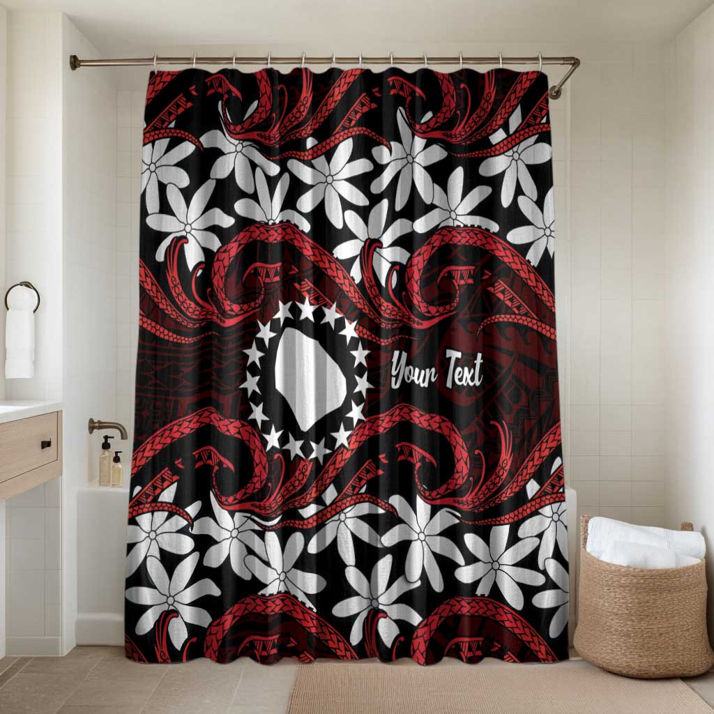 Personalised Cook Islands Atiu Enuamanu Bathroom Set Tiare Maori Polynesian Waves Tattoo LT14 Shower Curtain Only Red - Polynesian Pride