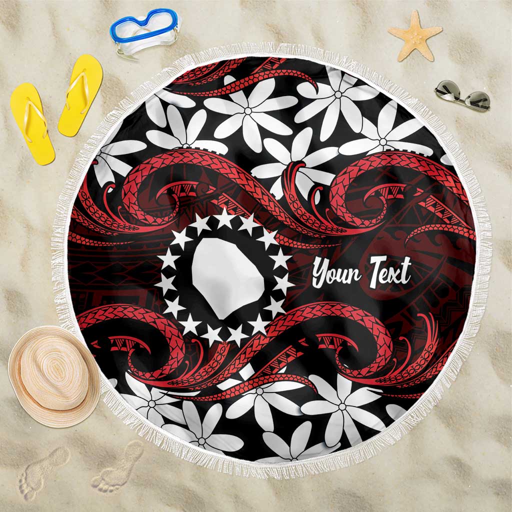 Personalised Cook Islands Atiu Enuamanu Beach Blanket Tiare Maori Polynesian Waves Tattoo LT14 One Size 150cm Red - Polynesian Pride