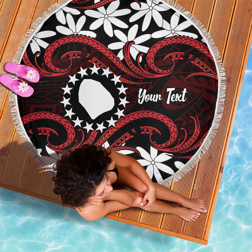 Personalised Cook Islands Atiu Enuamanu Beach Blanket Tiare Maori Polynesian Waves Tattoo LT14 - Polynesian Pride