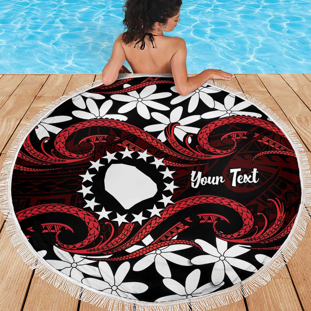 Personalised Cook Islands Atiu Enuamanu Beach Blanket Tiare Maori Polynesian Waves Tattoo LT14 - Polynesian Pride