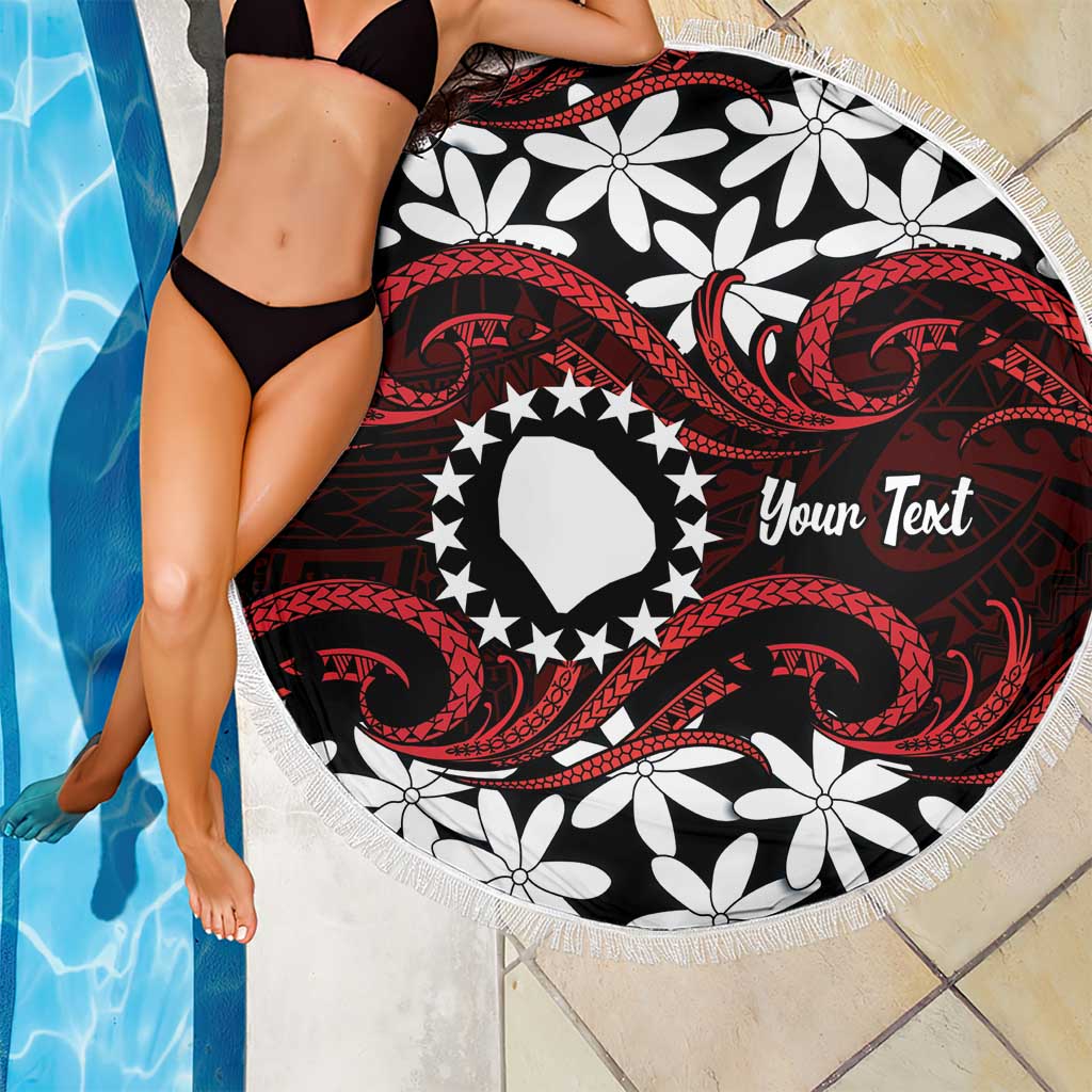 Personalised Cook Islands Atiu Enuamanu Beach Blanket Tiare Maori Polynesian Waves Tattoo LT14 - Polynesian Pride
