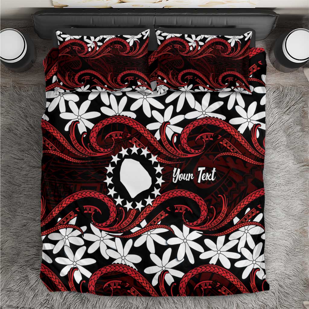 Personalised Cook Islands Atiu Enuamanu Bedding Set Tiare Maori Polynesian Waves Tattoo